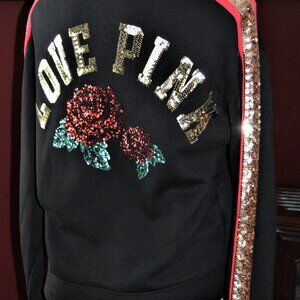 NWT Vintage Victoria Secret Pink hoodie pullover sequens black